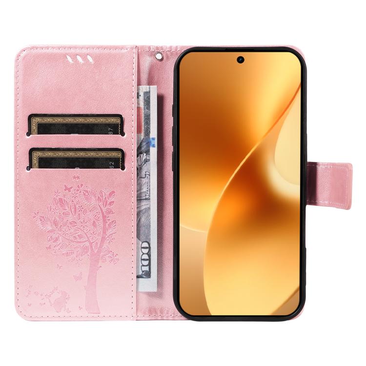 For Realme 15 5G Tree & Cat Embossed Pattern Flip Leather Phone Case
