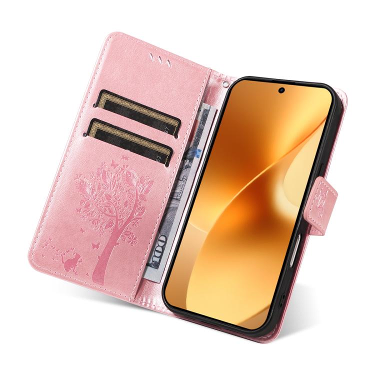 For Realme 15 5G Tree & Cat Embossed Pattern Flip Leather Phone Case