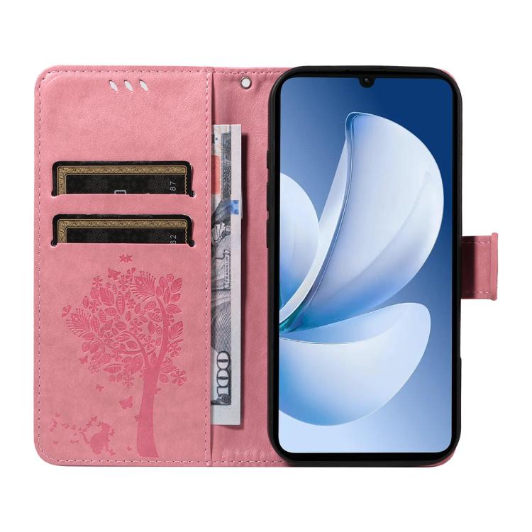 For Realme C71 4G India Tree & Cat Embossed Pattern Flip Leather Phone Case