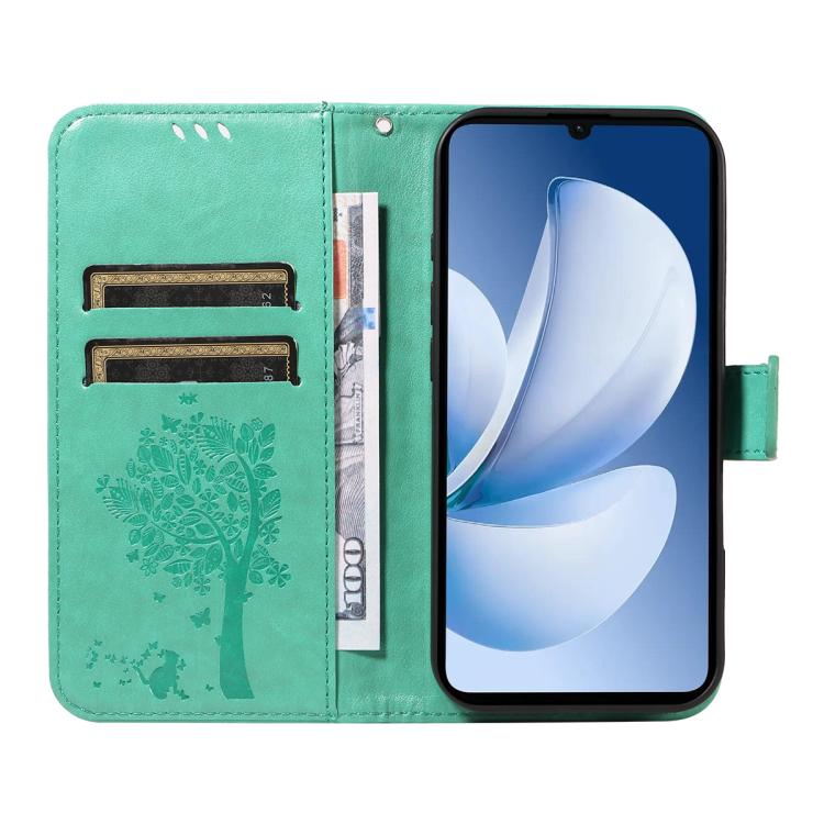 For Realme C71 4G India Tree & Cat Embossed Pattern Flip Leather Phone Case
