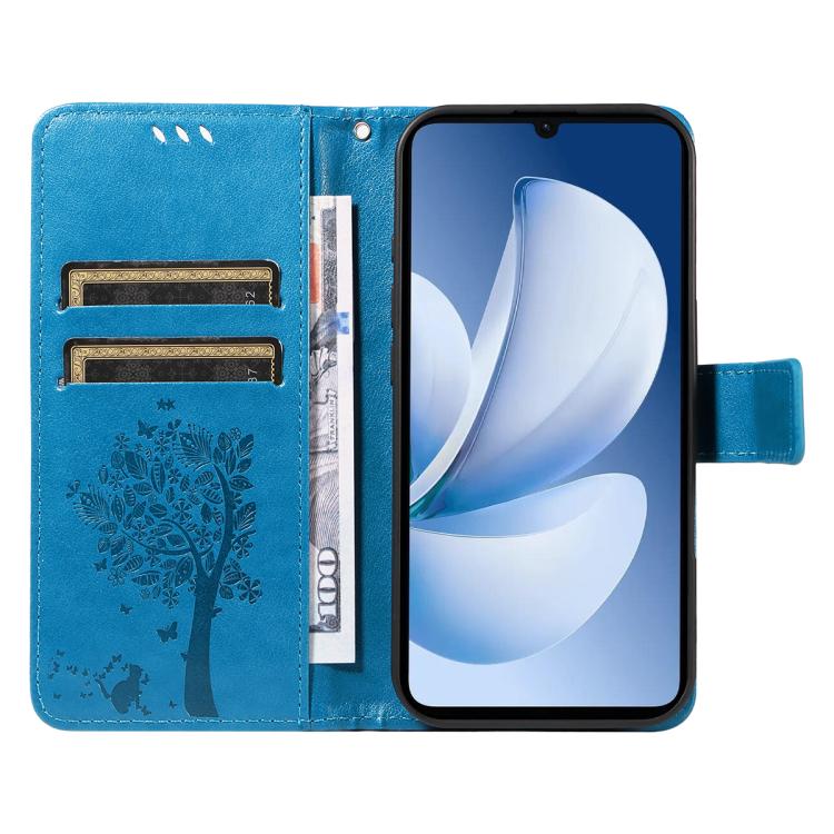 For Realme C71 4G India Tree & Cat Embossed Pattern Flip Leather Phone Case
