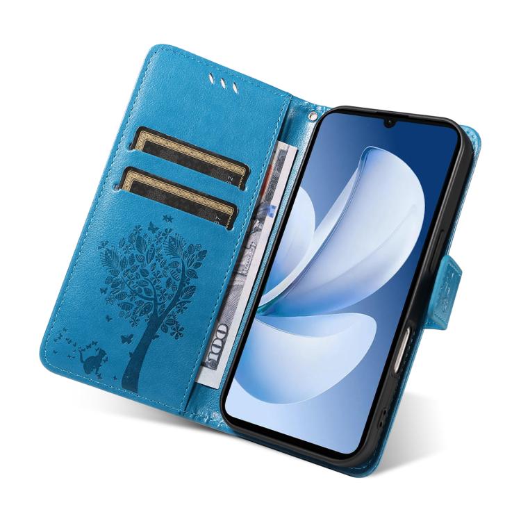For Realme C71 4G India Tree & Cat Embossed Pattern Flip Leather Phone Case