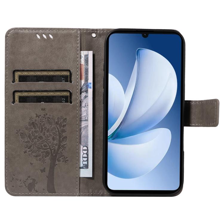 For Realme C71 4G India Tree & Cat Embossed Pattern Flip Leather Phone Case