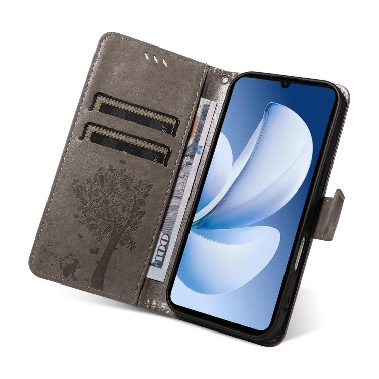 For Realme C71 4G India Tree & Cat Embossed Pattern Flip Leather Phone Case