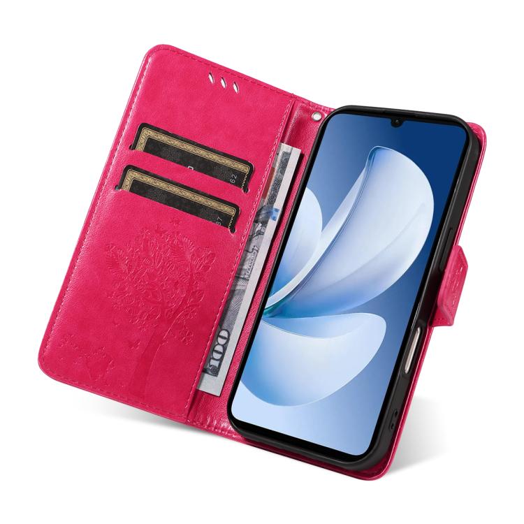 For Realme C71 4G India Tree & Cat Embossed Pattern Flip Leather Phone Case