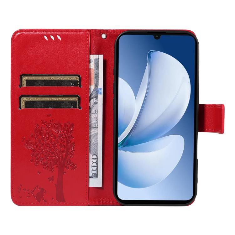 For Realme C71 4G India Tree & Cat Embossed Pattern Flip Leather Phone Case