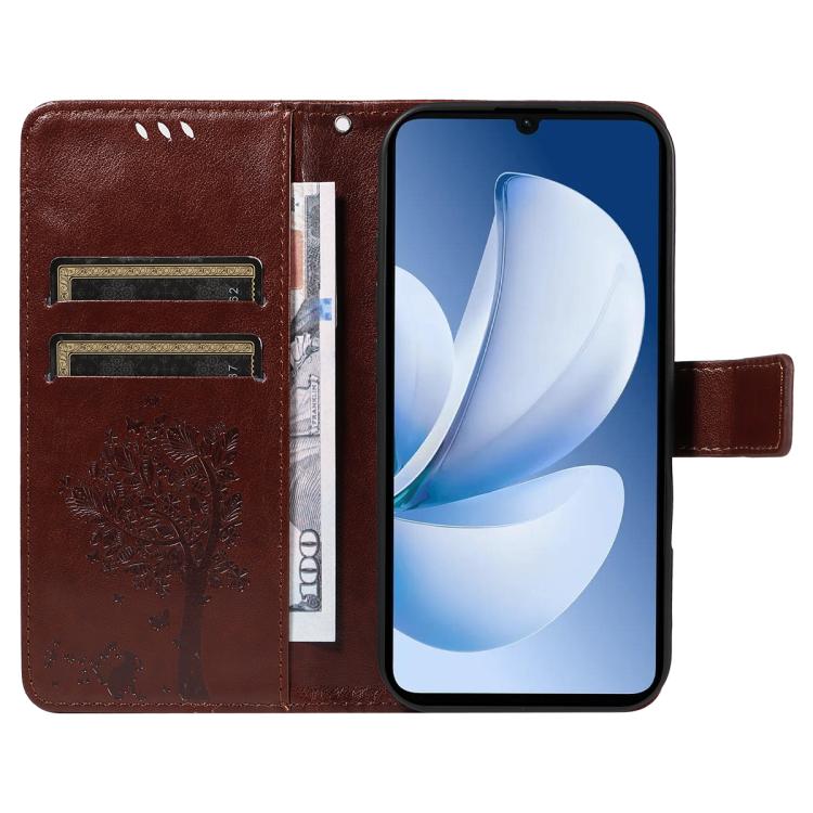 For Realme C71 4G India Tree & Cat Embossed Pattern Flip Leather Phone Case