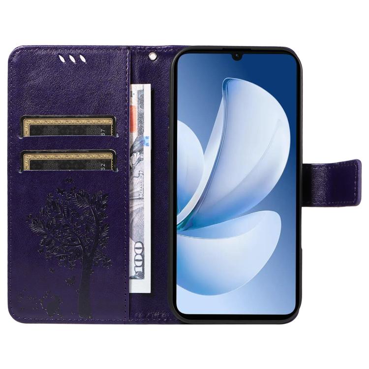For Realme C71 4G India Tree & Cat Embossed Pattern Flip Leather Phone Case