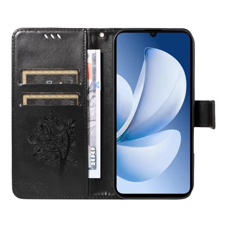 For Realme C71 4G India Tree & Cat Embossed Pattern Flip Leather Phone Case
