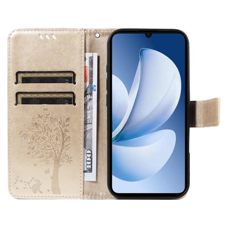 For Realme C71 4G India Tree & Cat Embossed Pattern Flip Leather Phone Case