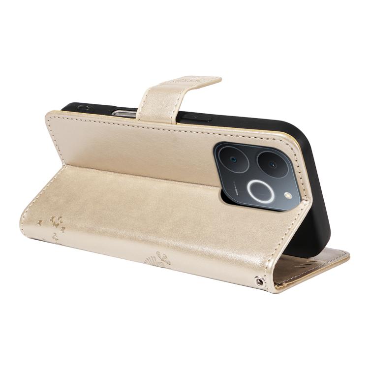 For Realme C71 4G India Tree & Cat Embossed Pattern Flip Leather Phone Case
