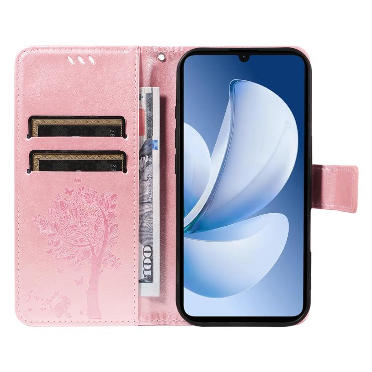 For Realme C71 4G India Tree & Cat Embossed Pattern Flip Leather Phone Case