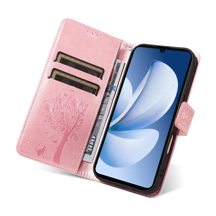 For Realme C71 4G India Tree & Cat Embossed Pattern Flip Leather Phone Case