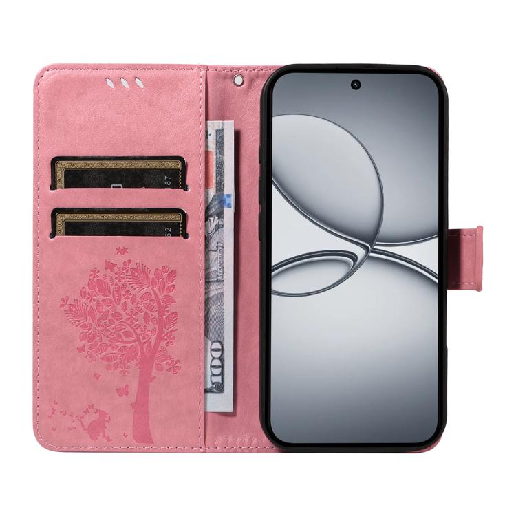 For Realme 15T 5G Tree & Cat Embossed Pattern Flip Leather Phone Case