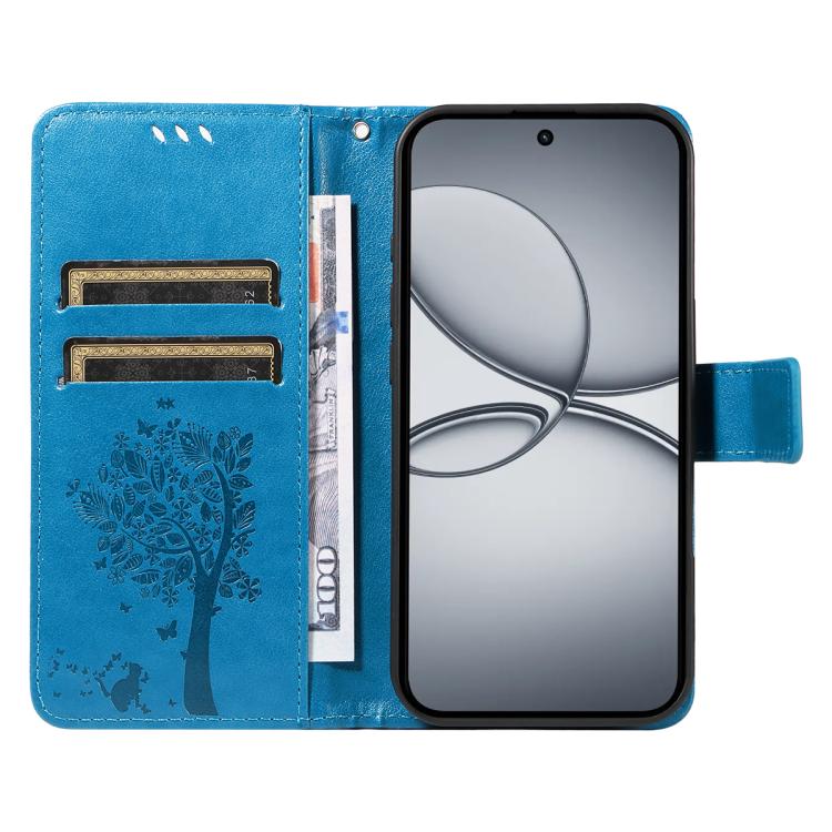 For Realme 15T 5G Tree & Cat Embossed Pattern Flip Leather Phone Case