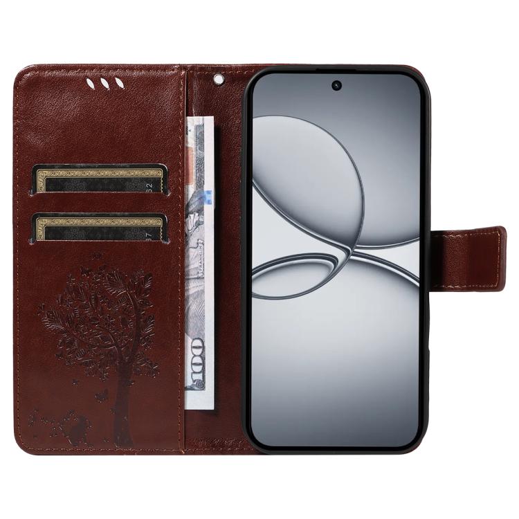 For Realme 15T 5G Tree & Cat Embossed Pattern Flip Leather Phone Case