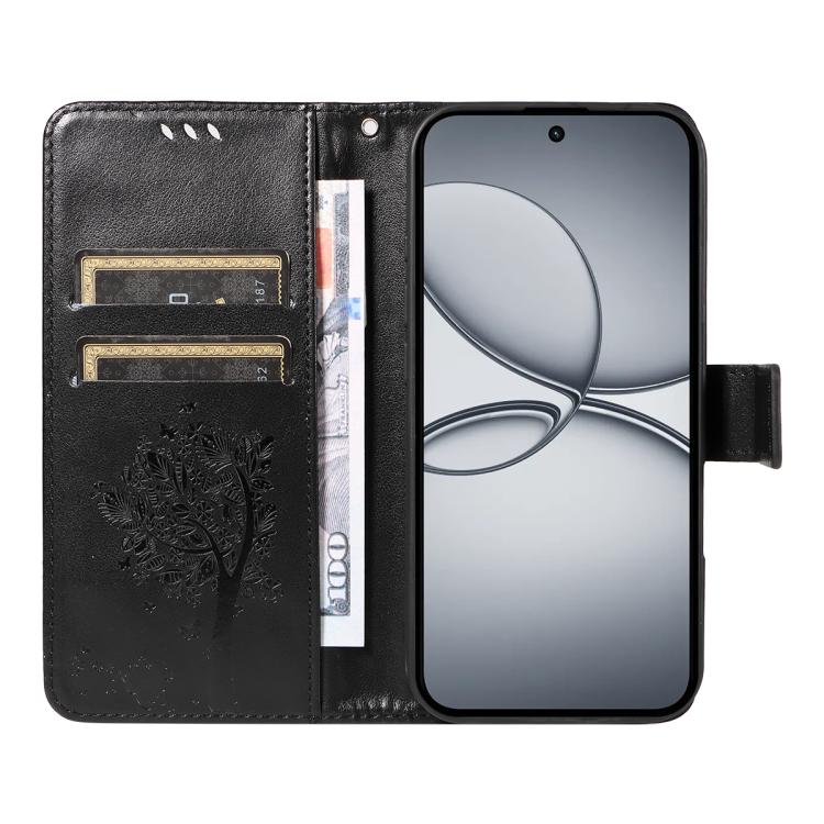 For Realme 15T 5G Tree & Cat Embossed Pattern Flip Leather Phone Case