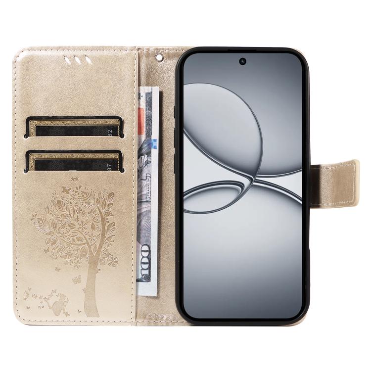 For Realme 15T 5G Tree & Cat Embossed Pattern Flip Leather Phone Case