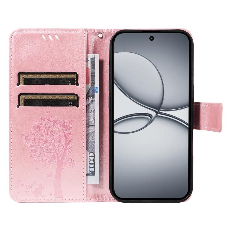 For Realme 15T 5G Tree & Cat Embossed Pattern Flip Leather Phone Case