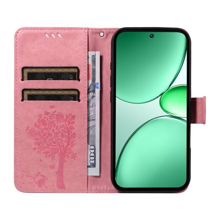For Realme C85 5G/15X 5G India Tree & Cat Embossed Pattern Flip Leather Phone Case
