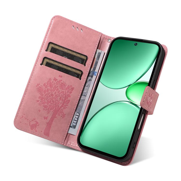 For Realme C85 5G/15X 5G India Tree & Cat Embossed Pattern Flip Leather Phone Case
