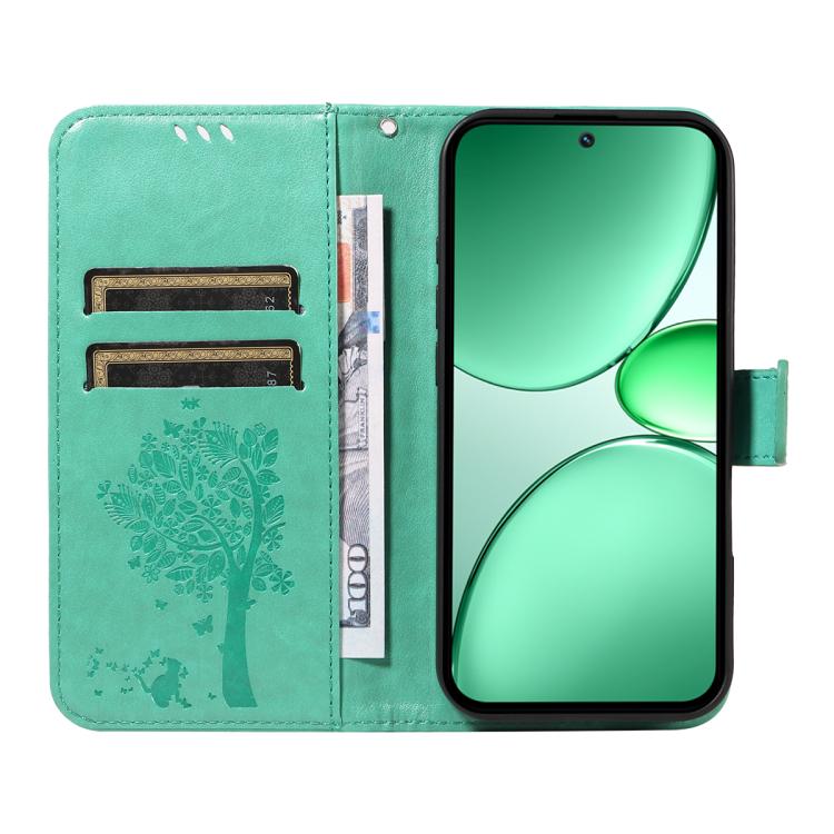 For Realme C85 5G/15X 5G India Tree & Cat Embossed Pattern Flip Leather Phone Case