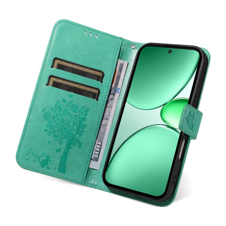 For Realme C85 5G/15X 5G India Tree & Cat Embossed Pattern Flip Leather Phone Case