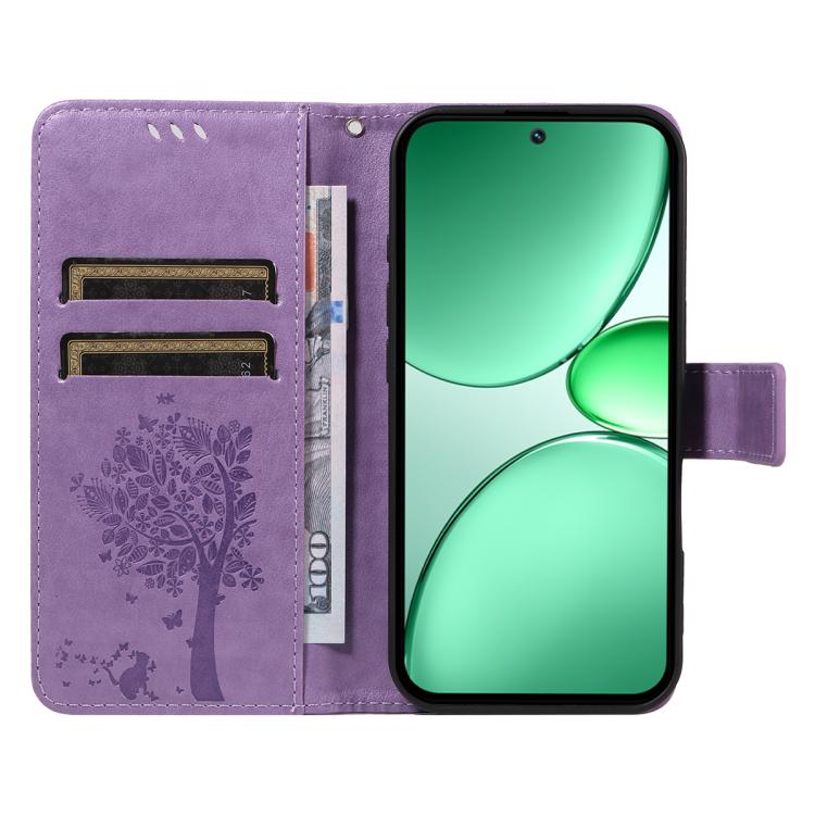 For Realme C85 5G/15X 5G India Tree & Cat Embossed Pattern Flip Leather Phone Case