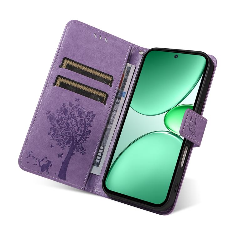For Realme C85 5G/15X 5G India Tree & Cat Embossed Pattern Flip Leather Phone Case
