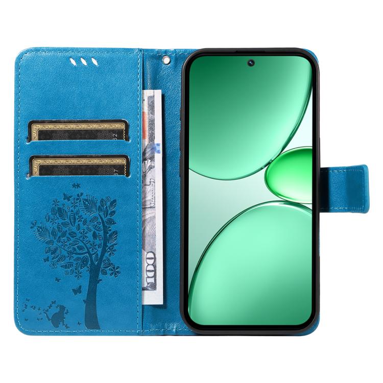For Realme C85 5G/15X 5G India Tree & Cat Embossed Pattern Flip Leather Phone Case