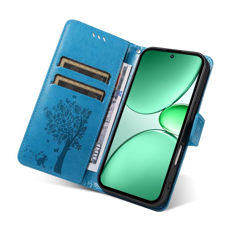 For Realme C85 5G/15X 5G India Tree & Cat Embossed Pattern Flip Leather Phone Case