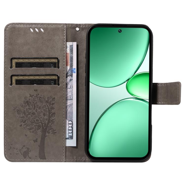 For Realme C85 5G/15X 5G India Tree & Cat Embossed Pattern Flip Leather Phone Case