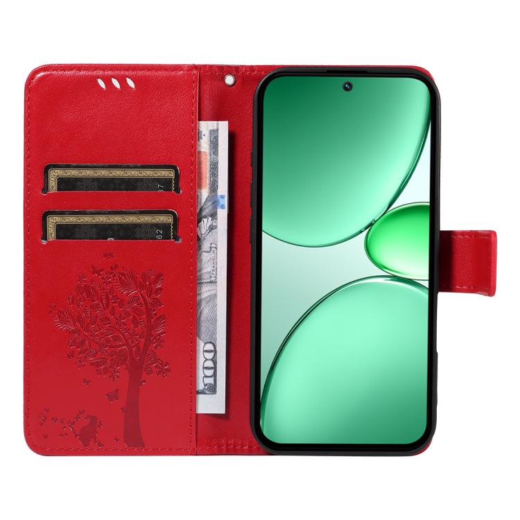 For Realme C85 5G/15X 5G India Tree & Cat Embossed Pattern Flip Leather Phone Case