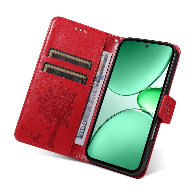For Realme C85 5G/15X 5G India Tree & Cat Embossed Pattern Flip Leather Phone Case