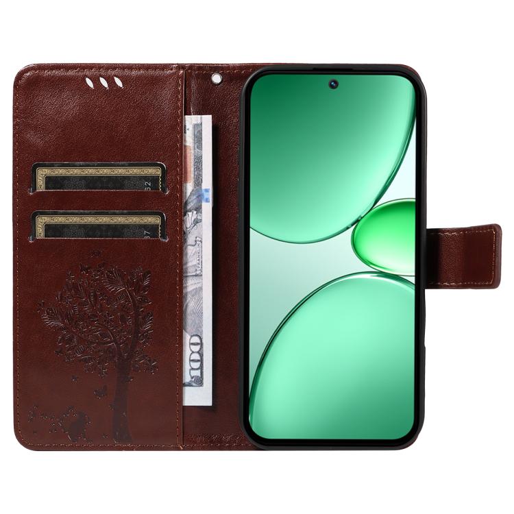 For Realme C85 5G/15X 5G India Tree & Cat Embossed Pattern Flip Leather Phone Case