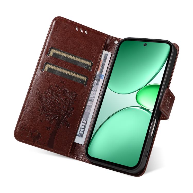 For Realme C85 5G/15X 5G India Tree & Cat Embossed Pattern Flip Leather Phone Case