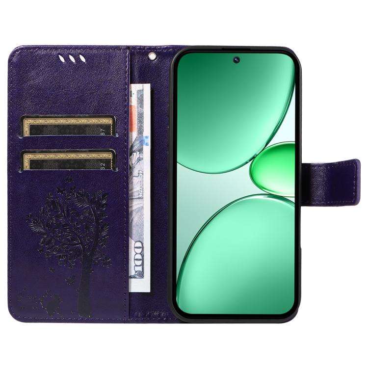 For Realme C85 5G/15X 5G India Tree & Cat Embossed Pattern Flip Leather Phone Case