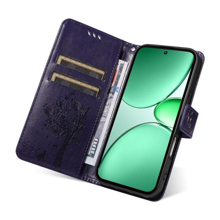 For Realme C85 5G/15X 5G India Tree & Cat Embossed Pattern Flip Leather Phone Case