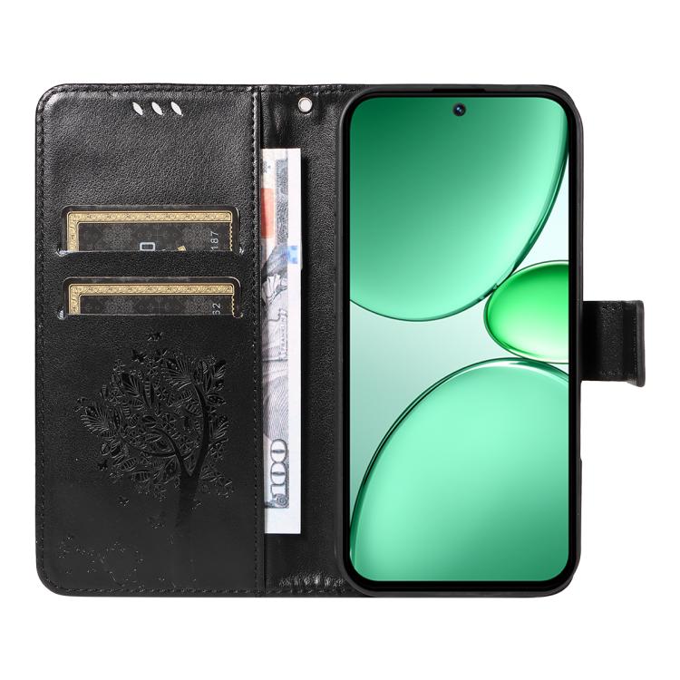 For Realme C85 5G/15X 5G India Tree & Cat Embossed Pattern Flip Leather Phone Case