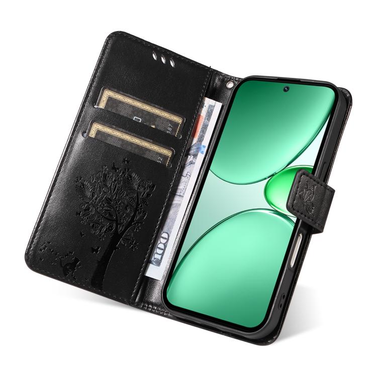 For Realme C85 5G/15X 5G India Tree & Cat Embossed Pattern Flip Leather Phone Case