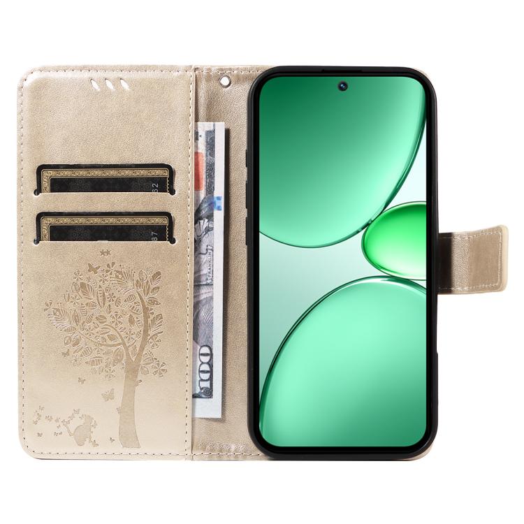 For Realme C85 5G/15X 5G India Tree & Cat Embossed Pattern Flip Leather Phone Case