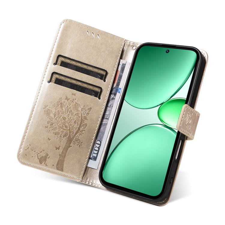 For Realme C85 5G/15X 5G India Tree & Cat Embossed Pattern Flip Leather Phone Case