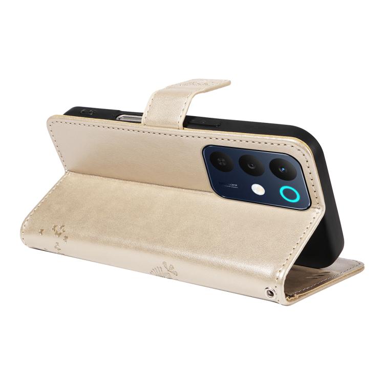 For Realme C85 5G/15X 5G India Tree & Cat Embossed Pattern Flip Leather Phone Case