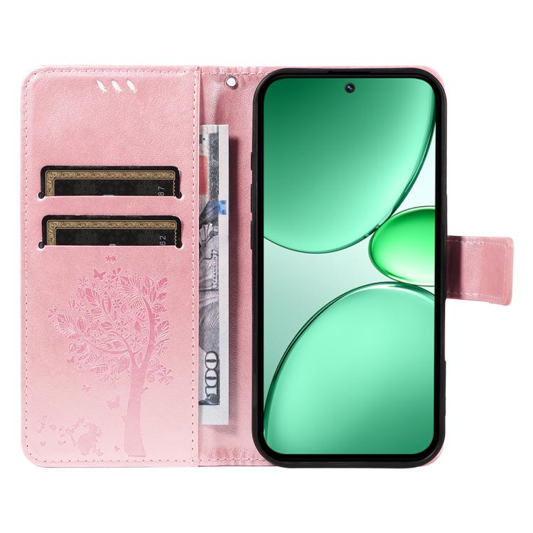 For Realme C85 5G/15X 5G India Tree & Cat Embossed Pattern Flip Leather Phone Case