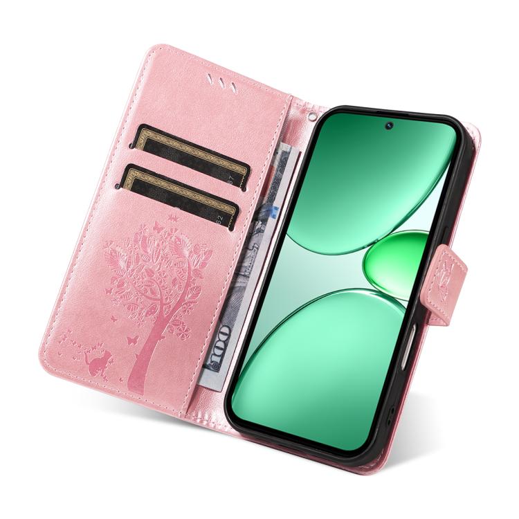For Realme C85 5G/15X 5G India Tree & Cat Embossed Pattern Flip Leather Phone Case