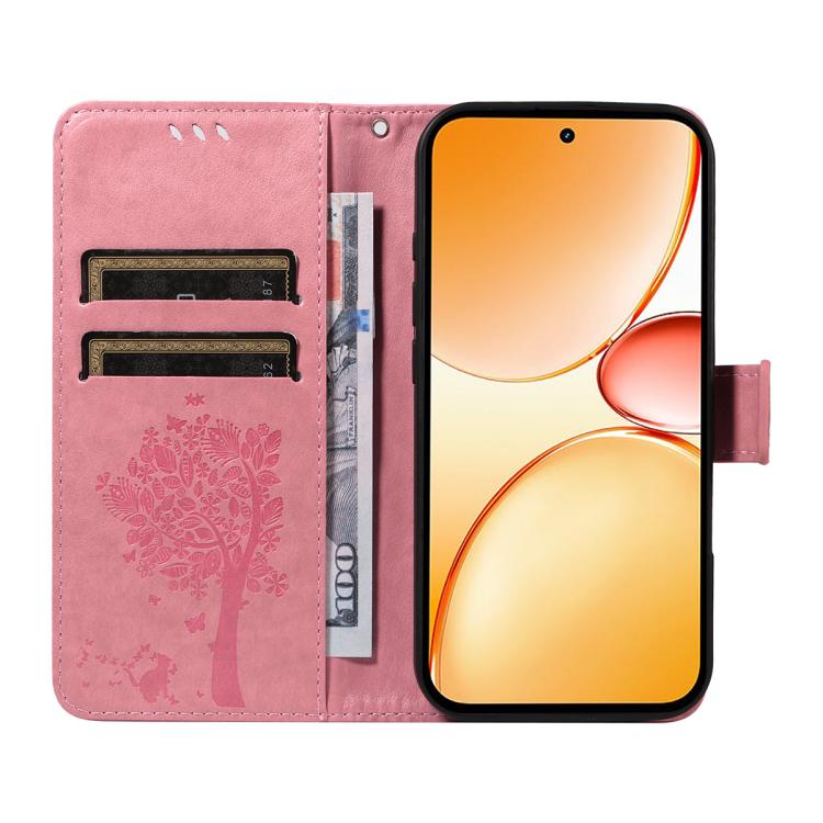 For Realme C85 Pro 4G Tree & Cat Embossed Pattern Flip Leather Phone Case