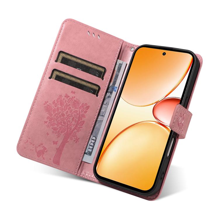 For Realme C85 Pro 4G Tree & Cat Embossed Pattern Flip Leather Phone Case