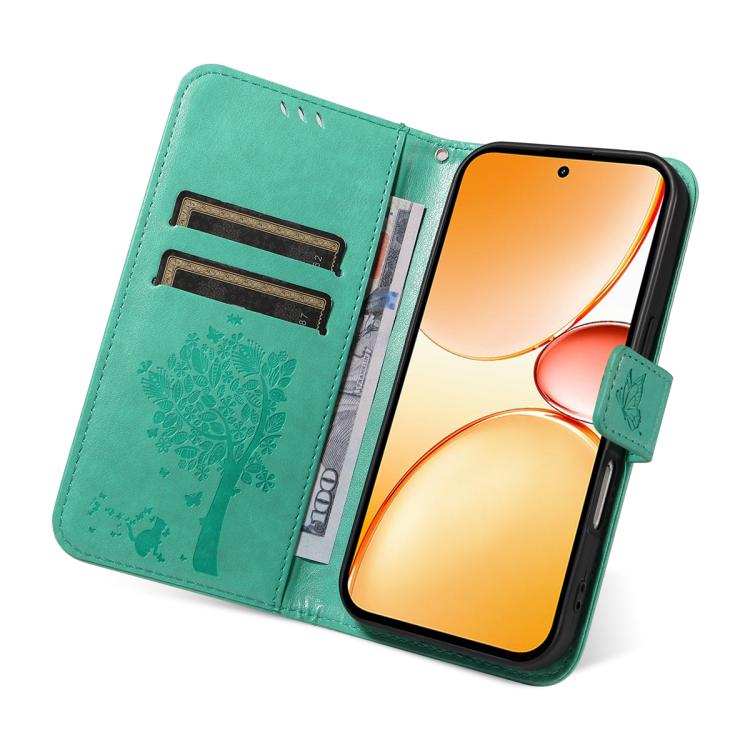 For Realme C85 Pro 4G Tree & Cat Embossed Pattern Flip Leather Phone Case