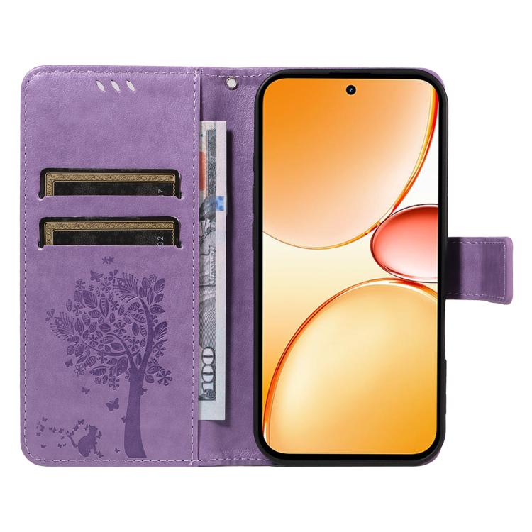For Realme C85 Pro 4G Tree & Cat Embossed Pattern Flip Leather Phone Case