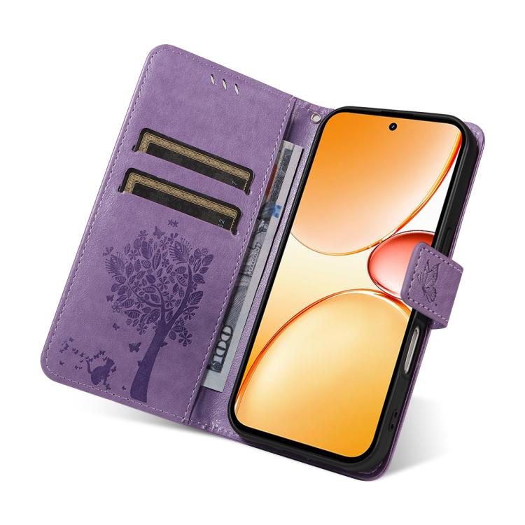 For Realme C85 Pro 4G Tree & Cat Embossed Pattern Flip Leather Phone Case